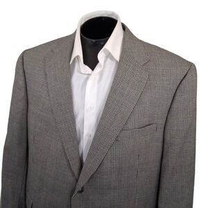 Hart Schaffner Marx Sport Coat Mens 48R Gray Houndstooth Two Button Wool Blazer